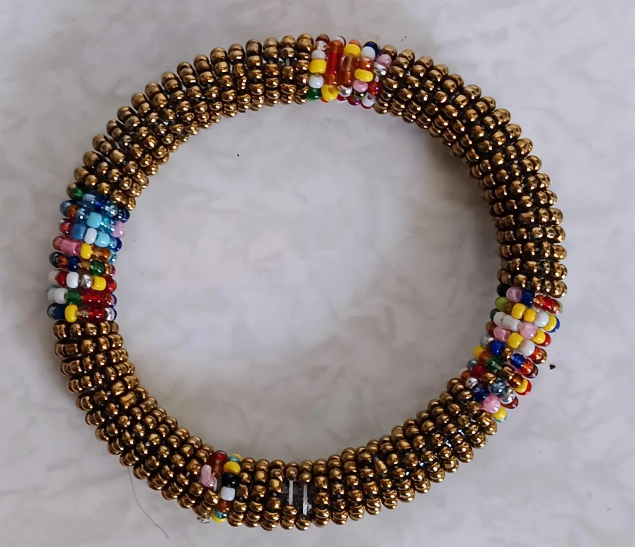Set of 2 rigid pearl cuff bracelets – Ethnic / Nepalese style – photo 3